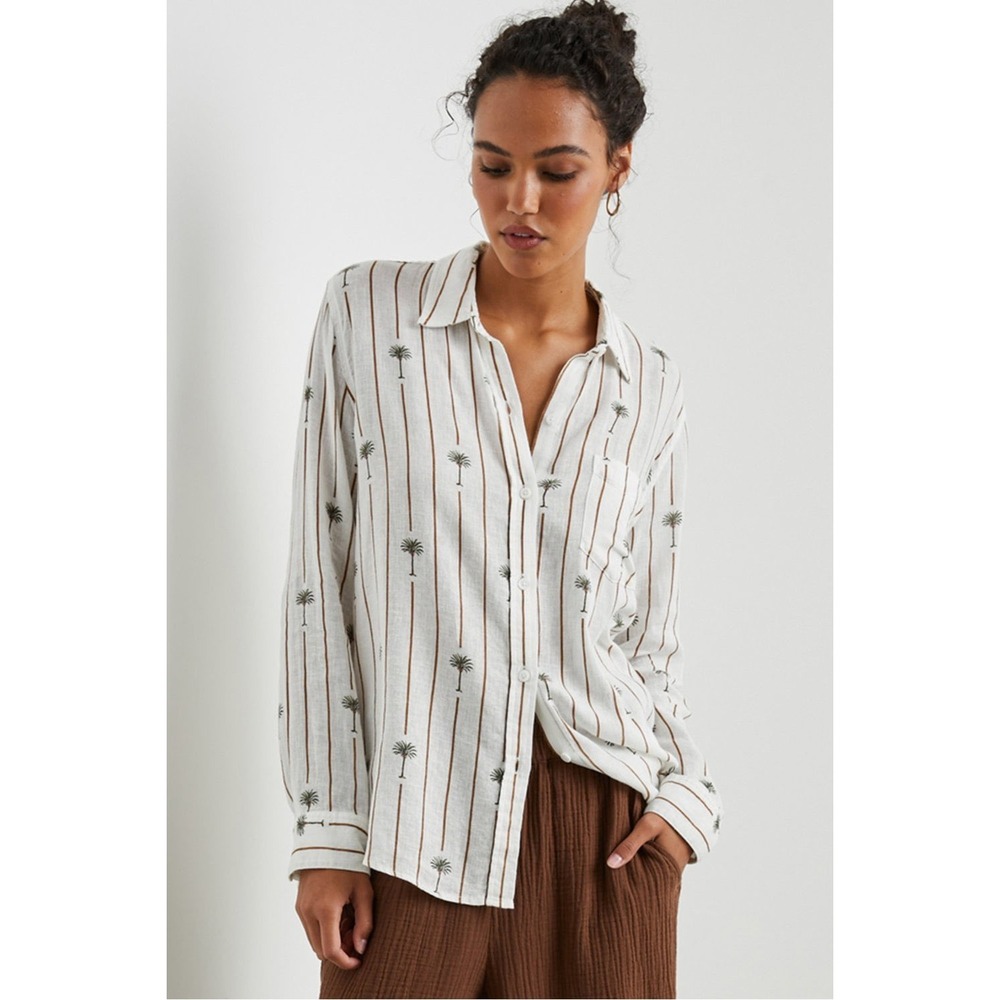Rails Charli Stripe Palms Linen Blend Button Down Shirt Size M